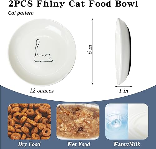Miniatura 5 de Fhiny Juego de 2 cuencos de comida para gatos, platos de cerámica de 6 pulgadas con parte inferior de silicona, juego de platos para gatos de