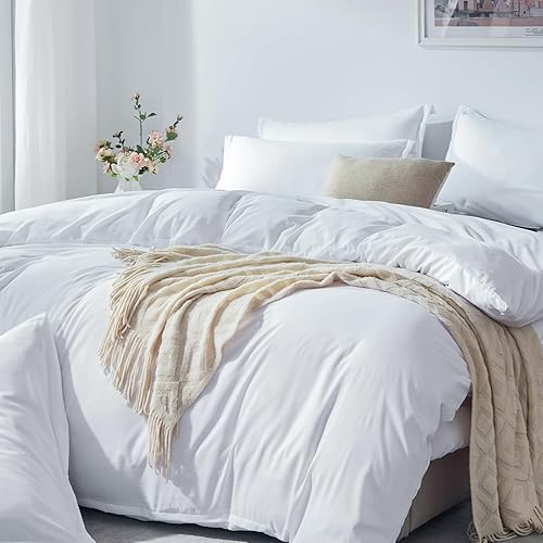 Miniatura 2 de Cosybay Juego de funda de edredón Queen de color blanco suave, 3 piezas, 1 funda de edredón Queen (90 x 90 pulgadas) con cierre de cremallera y 2