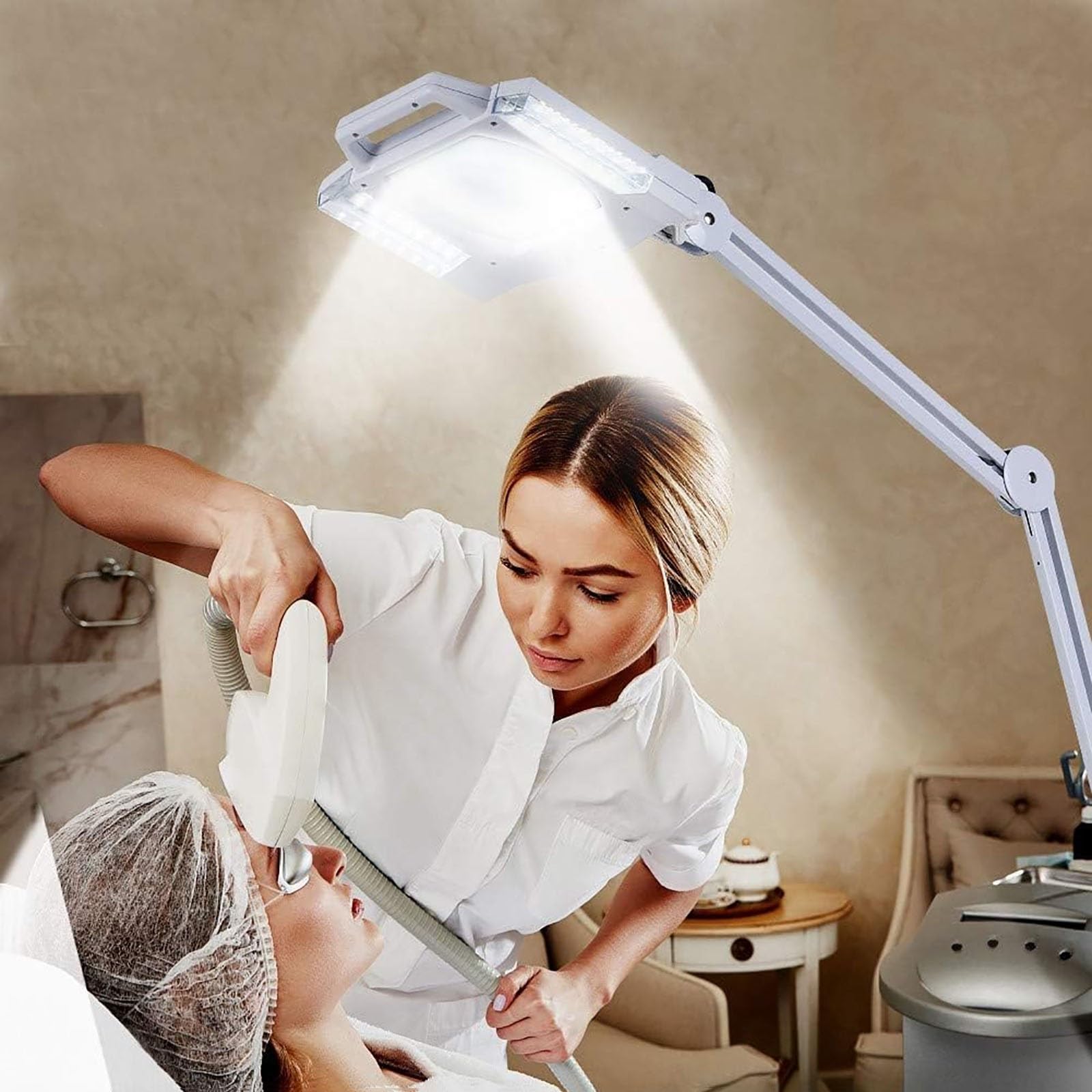 Lámpara de Aumento 5X Iluminado de sobremesa Clip-On Lupa, con Brazo Ajustable de Metal extendido, lámparas de Belleza médica giratoria, para la Lectura de artesanía de Cerca el Trabajo