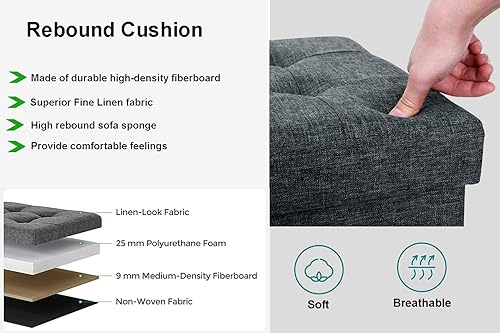 Miniatura 4 de NAIMP Otomana de almacenamiento, banco plegable de lino fino de 15 pulgadas, banco otomano de almacenamiento, otomana con almacenamiento, mesa de