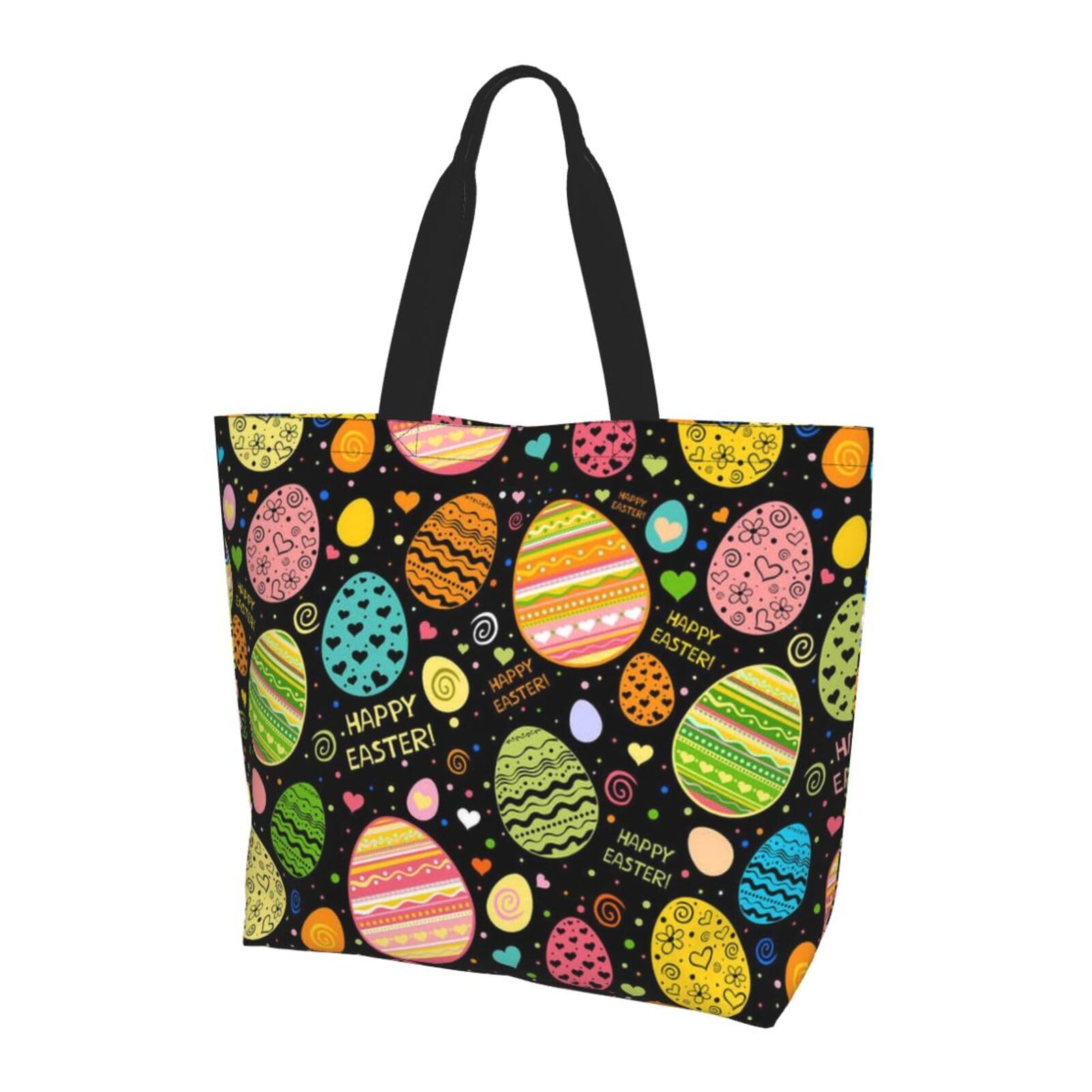 ROSIHODE Cute Easter Bunny Eggs Tote Bag Cute Tote Bags for Women Shoulder Bag for Work Beach Travel and Shopping Grocery