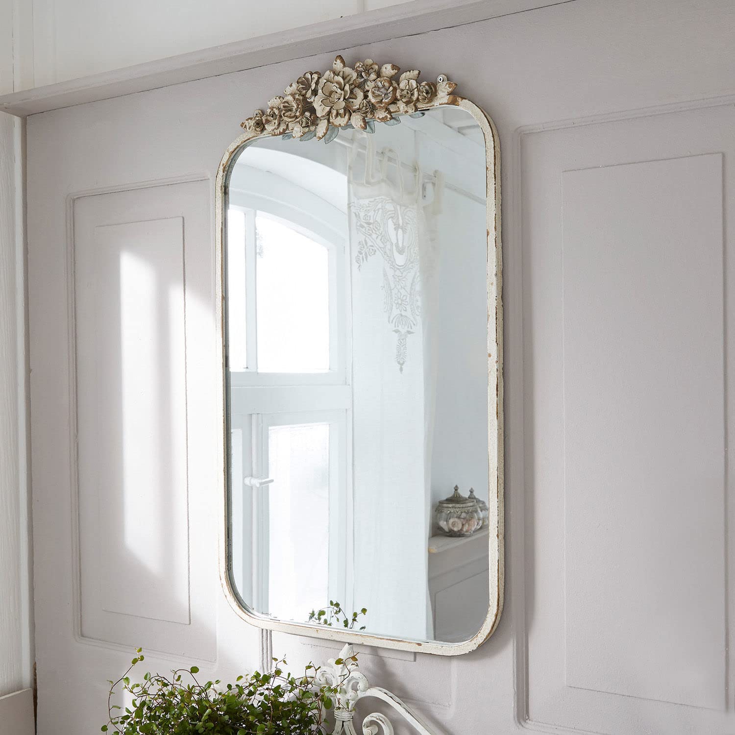 Loberon Veilleures Specchio - Cornice ornata - Romantico Stile Shabby Chic, Crema Antico