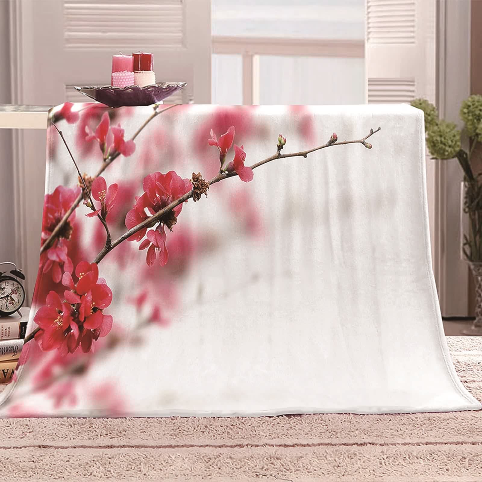 Daesar Natale Coperta Pile Fantasia, Coperta Flanella Singolo/Matrimoniale Divano/Letto Rosa Bianco Grigio Motivo Fiori Tema Piante Coperta Estiva/Invernale, 180x220cm