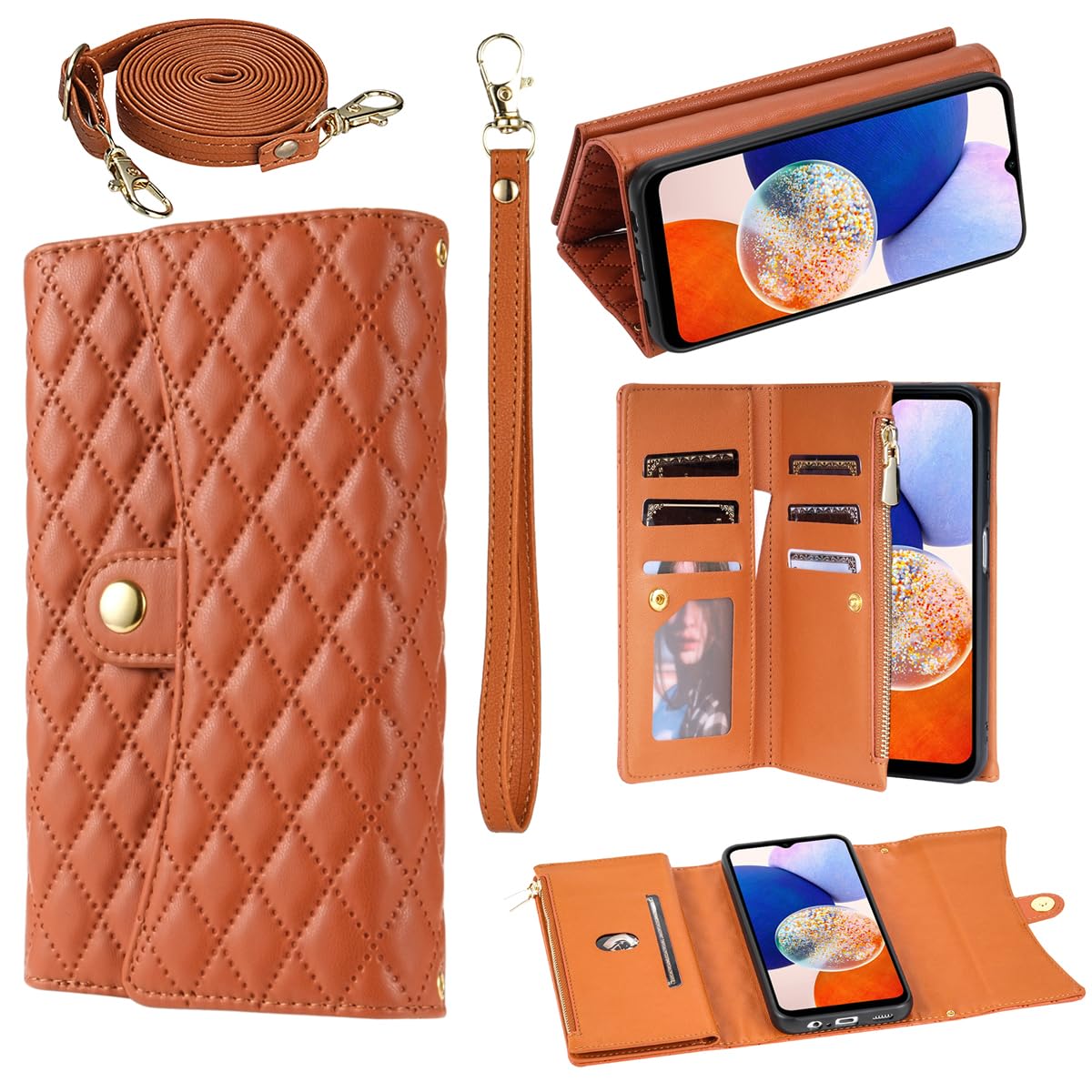 Asuwish Phone Case for Samsung Galaxy A15 5G Wallet Cover with Wrist Strap Leather Flip Zipper Credit Card Holder Slot Stand Cell A 15 4G 15A Women