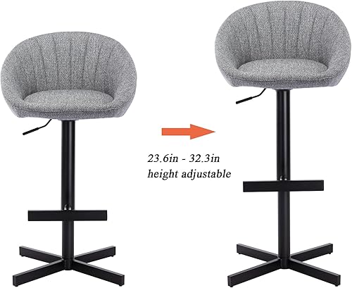 Miniatura 7 de DUOMAY Juego de 2 taburetes de bar giratorios modernos de lino ajustable con altura de mostrador con respaldo sillas de bar de isla de cocina