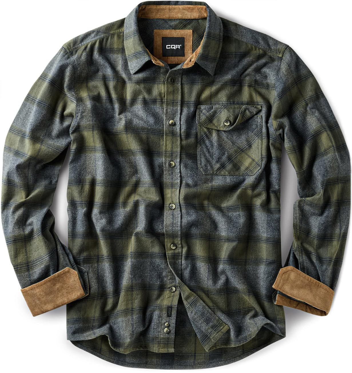 CQR Men's 100% All Cotton Button Down Flannel Shirts, Long Sleeve Brushed Warm Soft Casual Outdoor Plaid Shirt Plaid Amazon Grey Medium