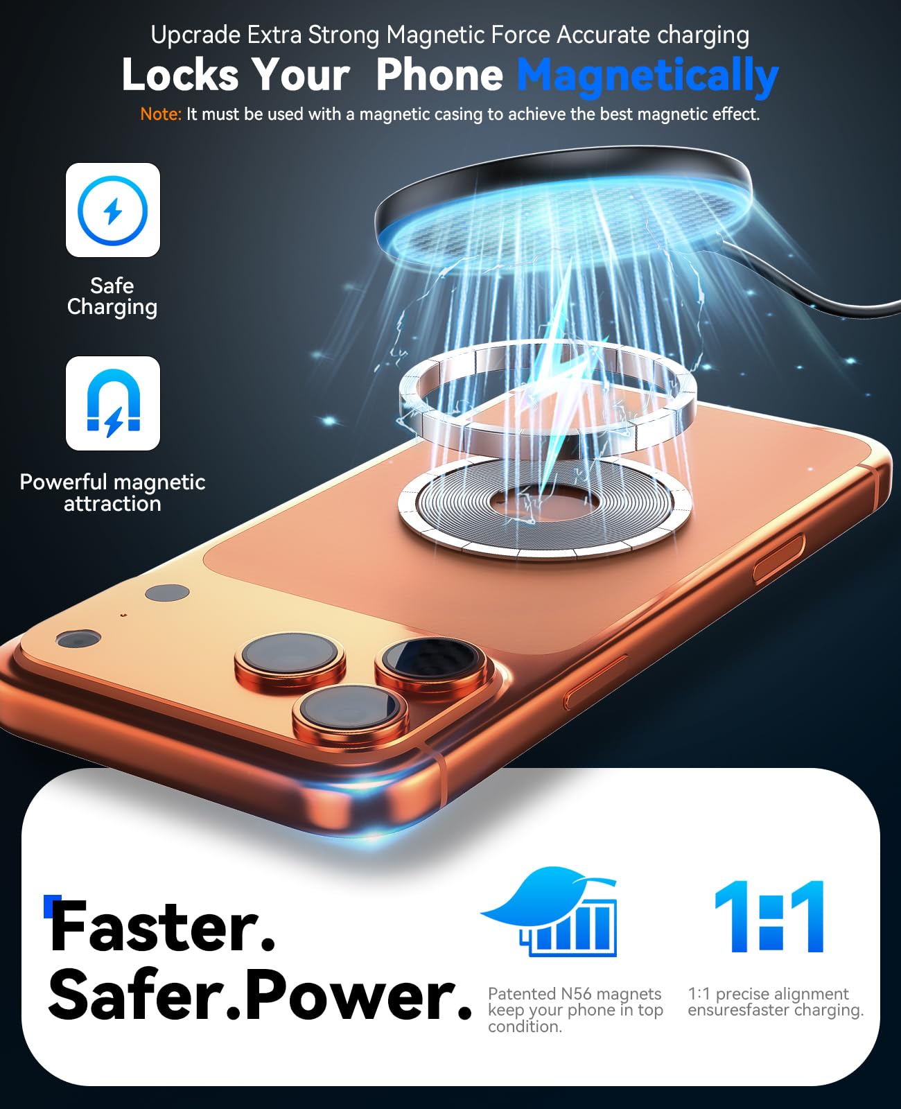 Wireless Charger 2Pack 15W Magnetic Wireless Charger Fast Charging Pad with 6ft USB-C to C Cable & USB-A to C Adapter for iPhone 17/16/15/14/13/12 Series & AirPods 3/2/Pro2(Strong Magnet Technology) — view 2