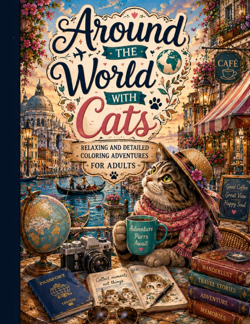 Around the World with Cats: Relaxing and Detailed Coloring Adventures for Adults