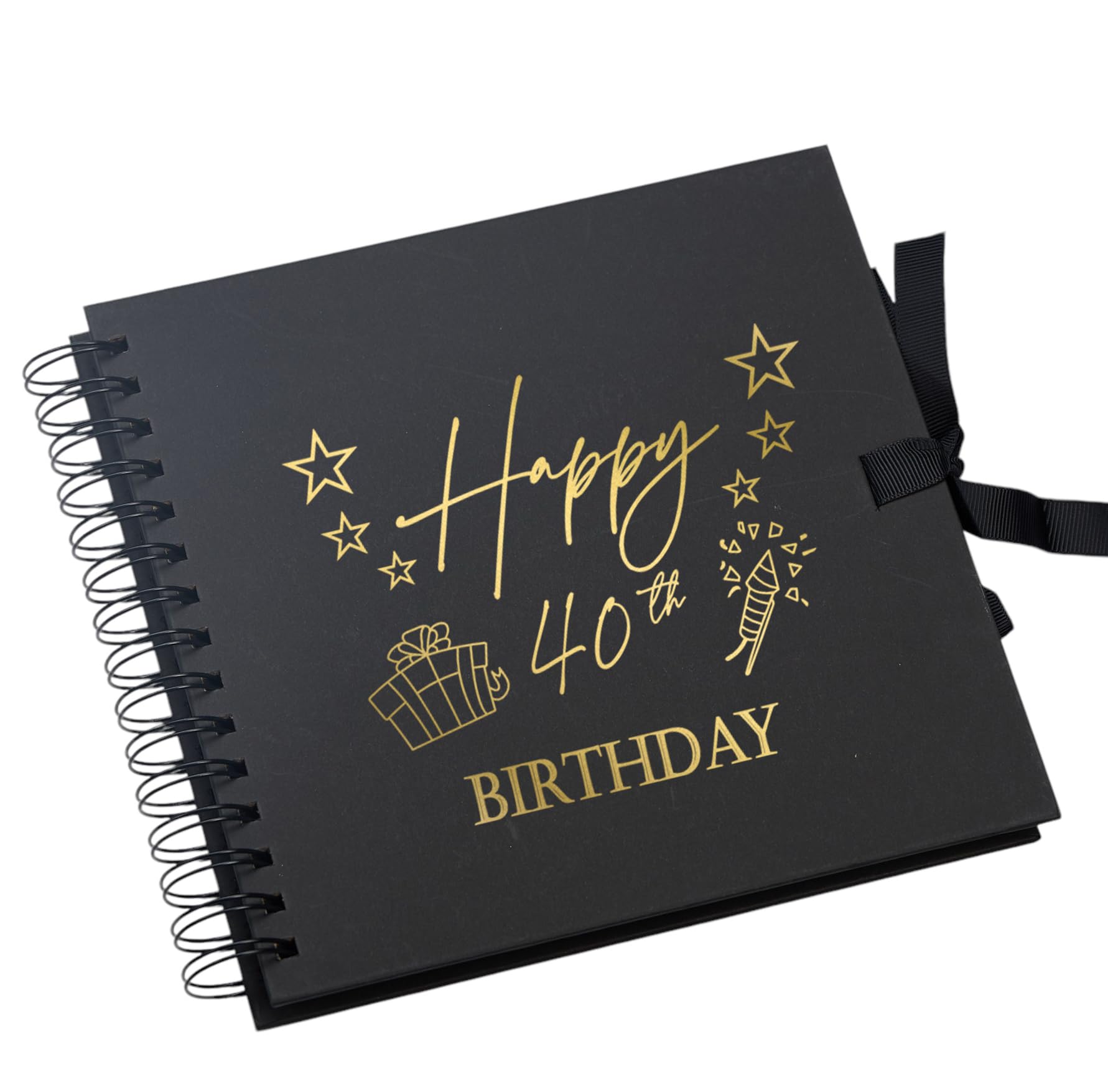 Ukgiftstoreonline Black 40Th Birthday Scrapbook Photo Album With Foil Print Present Design