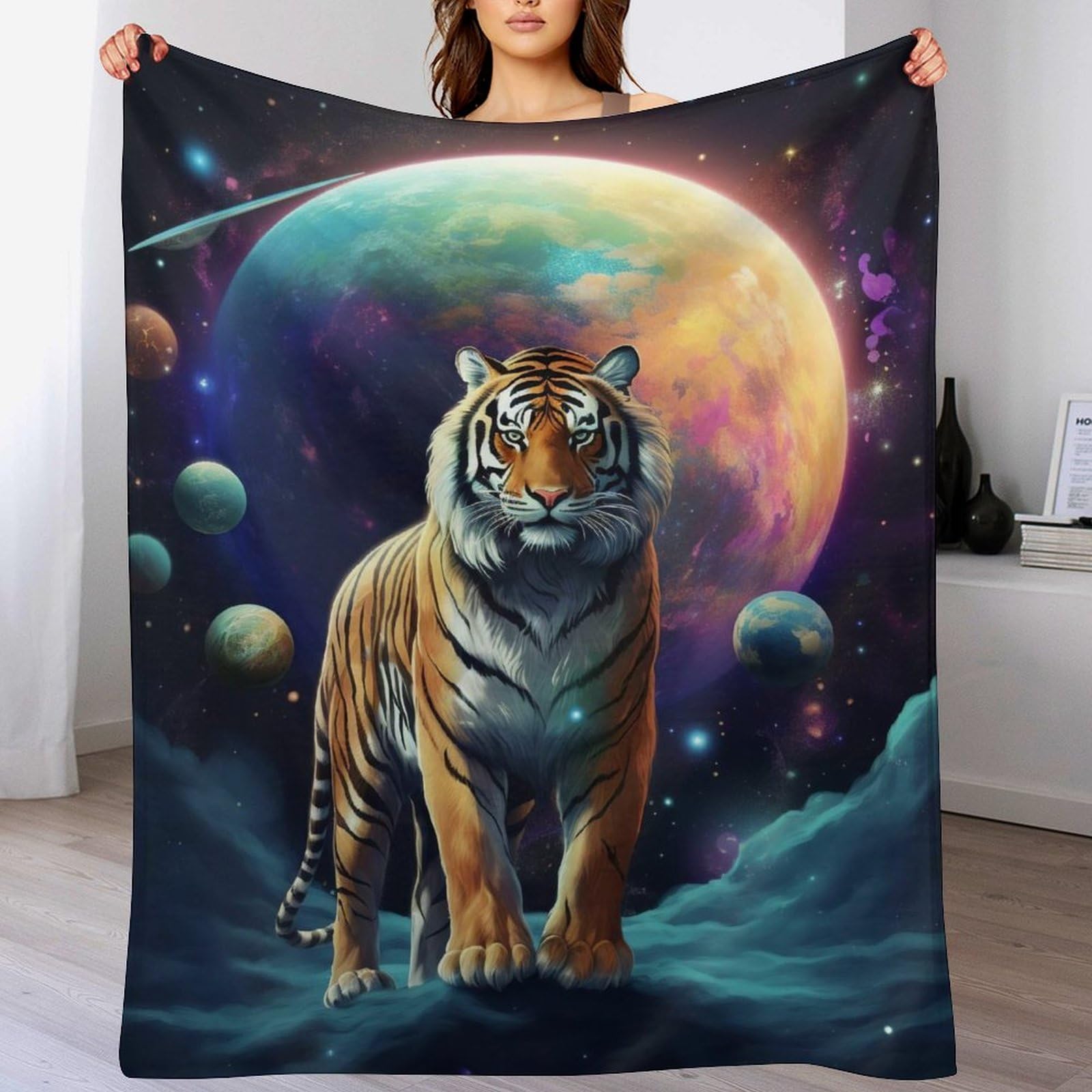 Couverture polaire tigre chaude et lavable en machine pour lit