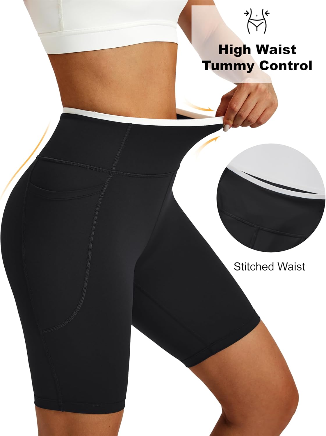 MAGCOMSEN Women's 8" Biker Shorts High Waisted Tummy Control Yoga Workout Shorts with Pockets Running Gym Spandex