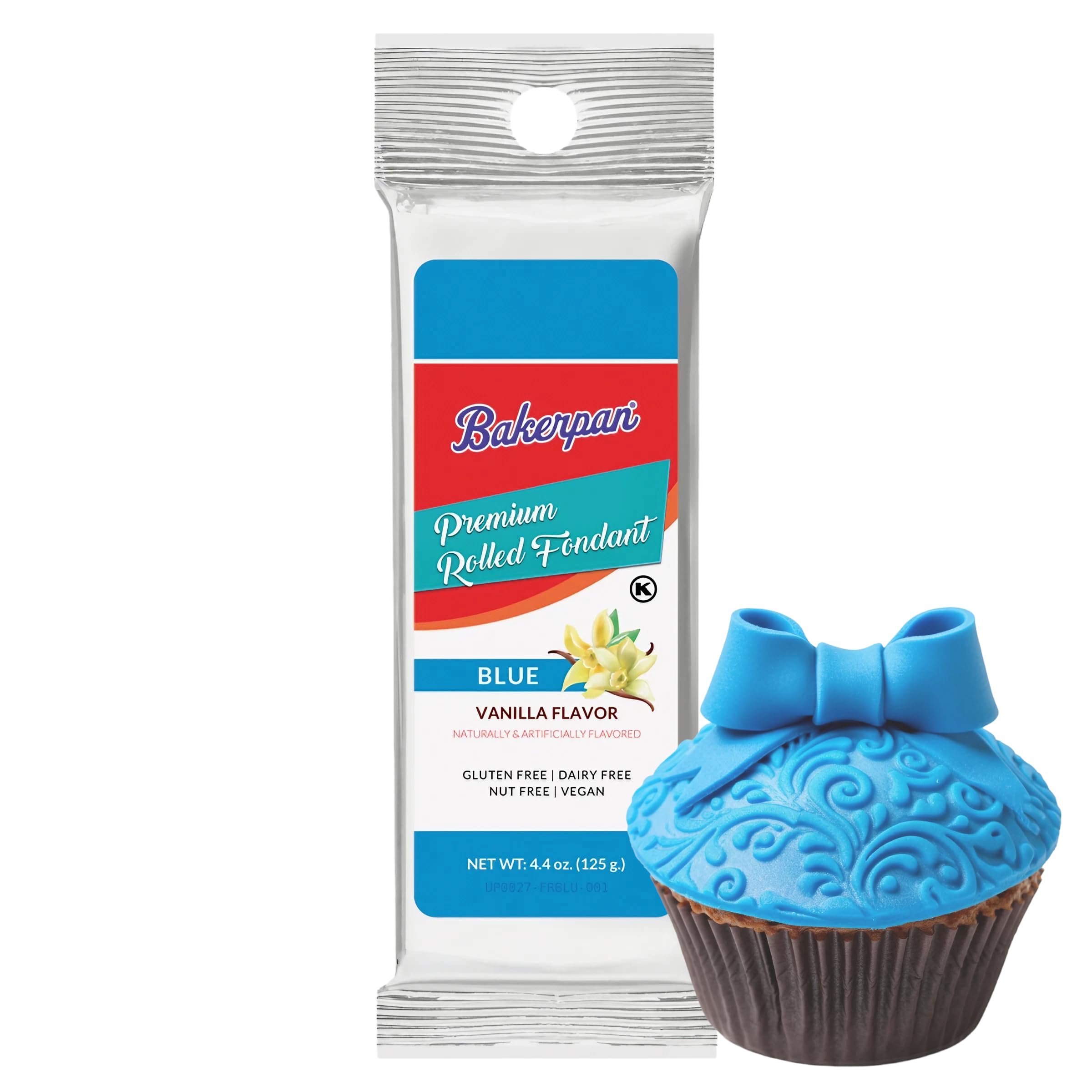 Bakerpan Premium Rolled Blue Fondant for Cake Decorating, Vanilla Flavor - 4.4 Ounces (Made in USA)