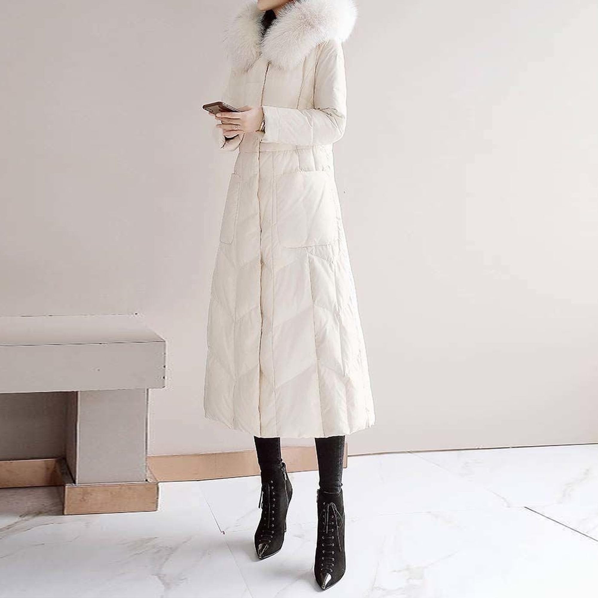 Piumino da donna casual in pelliccia sintetica con cappuccio medio lungo caldo giacca imbottita in cotone invernale per esterni slim fit solido piumino