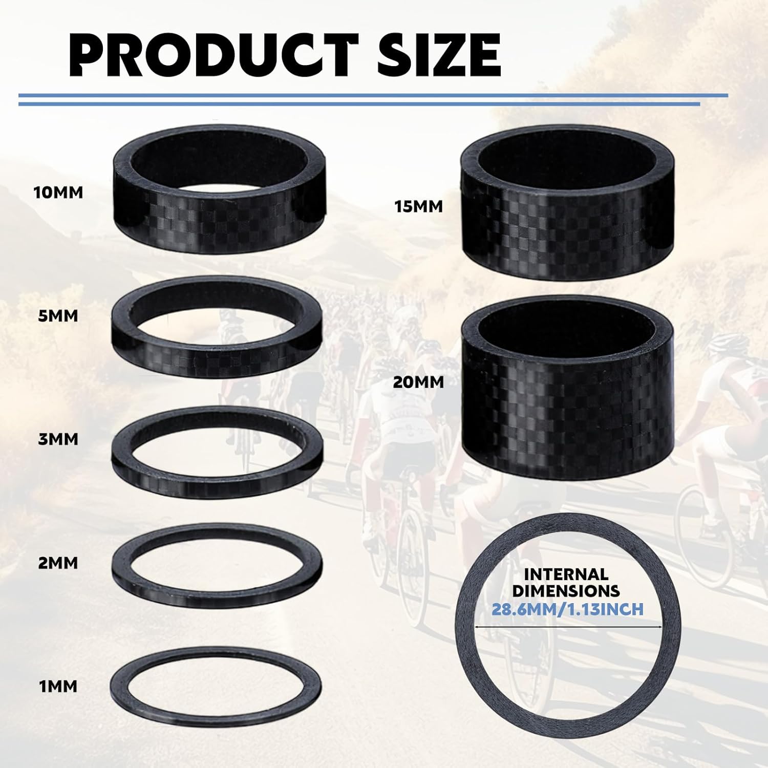 Sumind Bike Carbon Fiber Headset Spacer Bicycle 1-1/8 Inch 20 15 10 5 3 2 1 mm, 7 Size