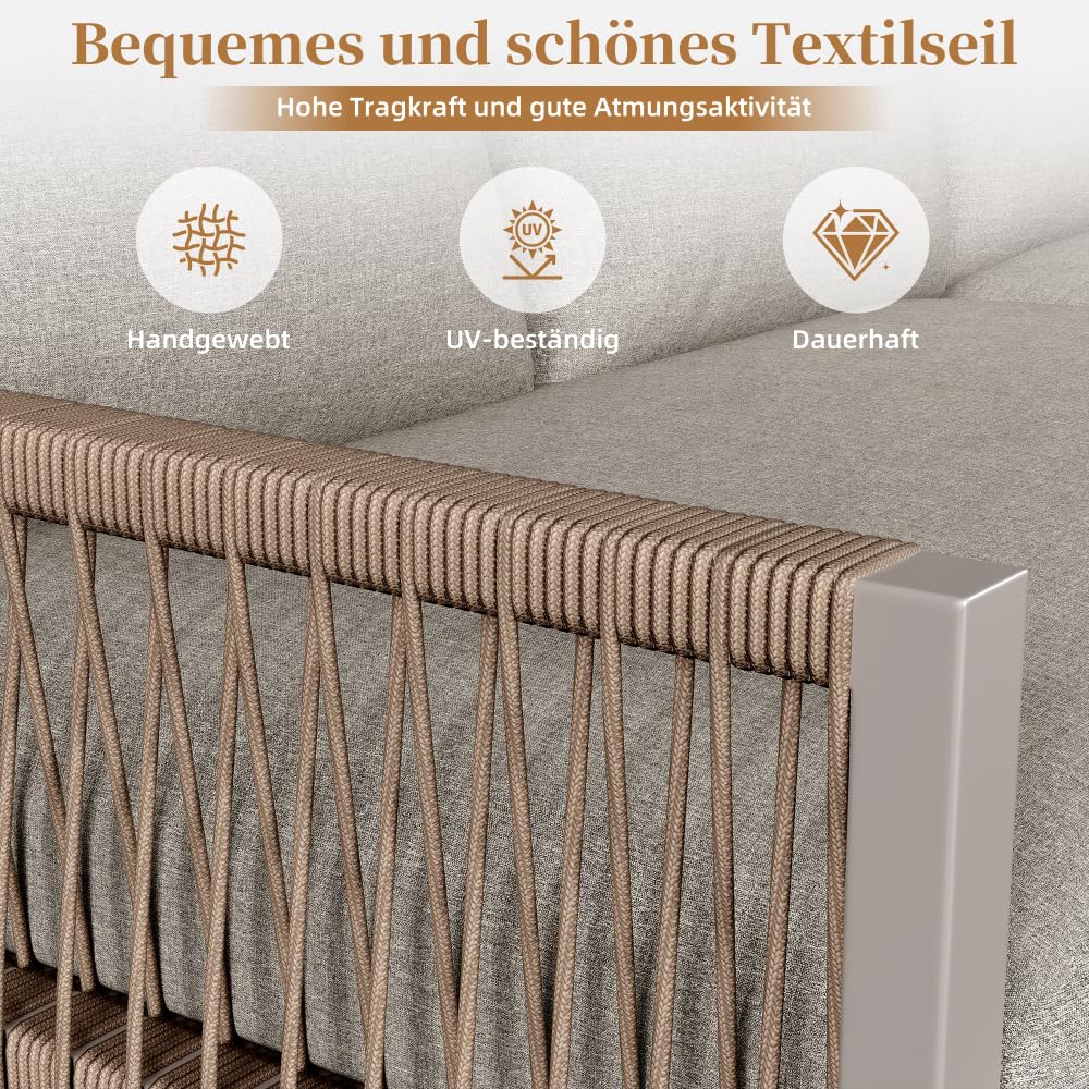 Juego de muebles de jardín para 6-7 personas, sofá esquinero con estructura de hierro galvanizado, patas ajustables, incluye todos los cojines de asiento y respaldo, color beige