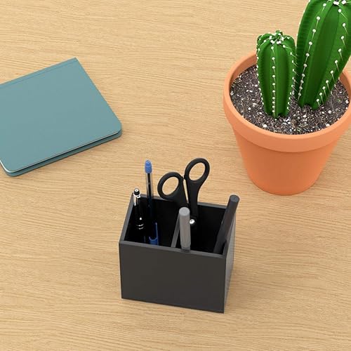 Miniatura 7 de NIUBEE Soporte acrílico para bolígrafo, 2 compartimentos, organizador de lápices negro para encimera, almacenamiento de accesorios de escritorio