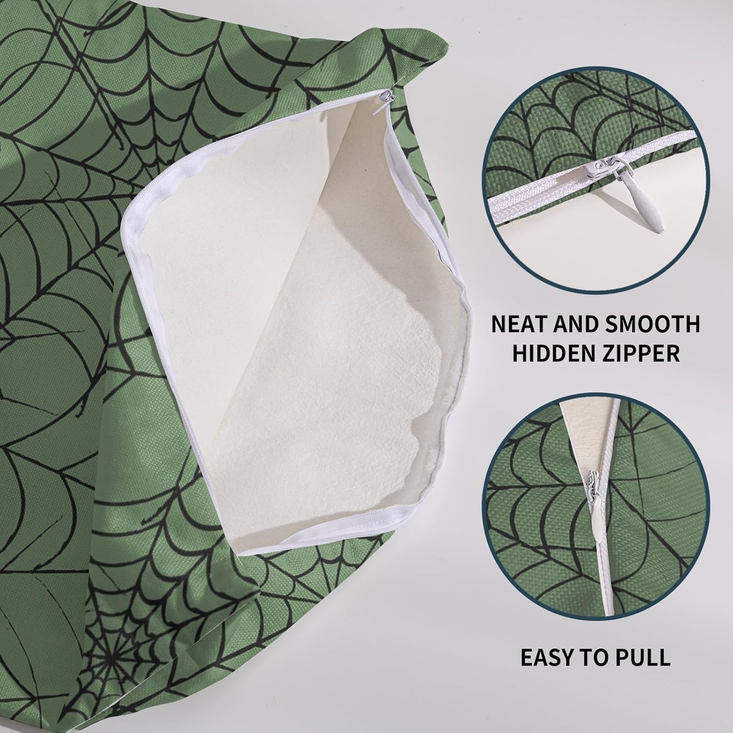 Halloween Spiderweb Pillow Covers 24x24 Set of 2 Green Black Web Outdoor Decorative Throw Pillows Halloween Scary Themed Farmhouse Pillowcases Linen Cushion Case Decor for Home Sofa Couch Bed