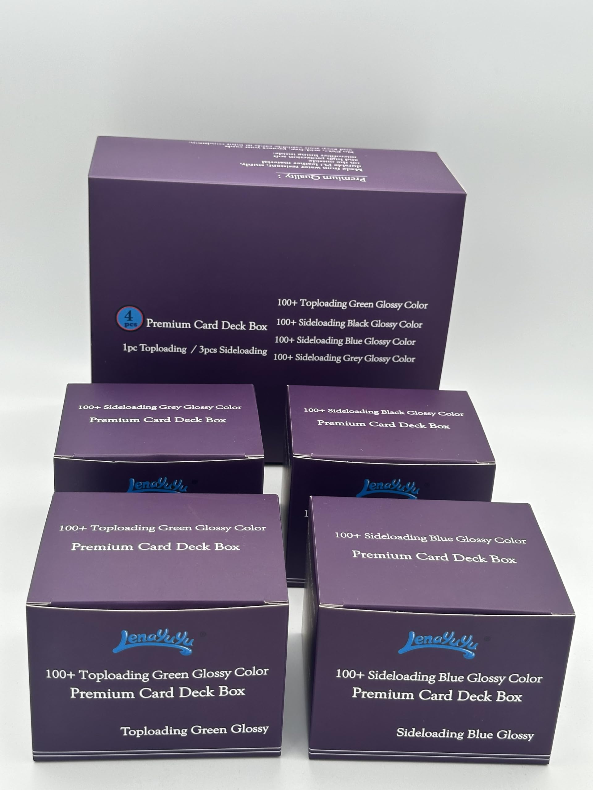 Lenayuyu 4 pack Card Deck Box for MTG Cards, Card Storage Box Fits 100+ Single Sleeved Cards, PU Leather TCG Card Deck Case Holder for Magic Commander Yugioh (1pack Toploading+3pack Sideloading)