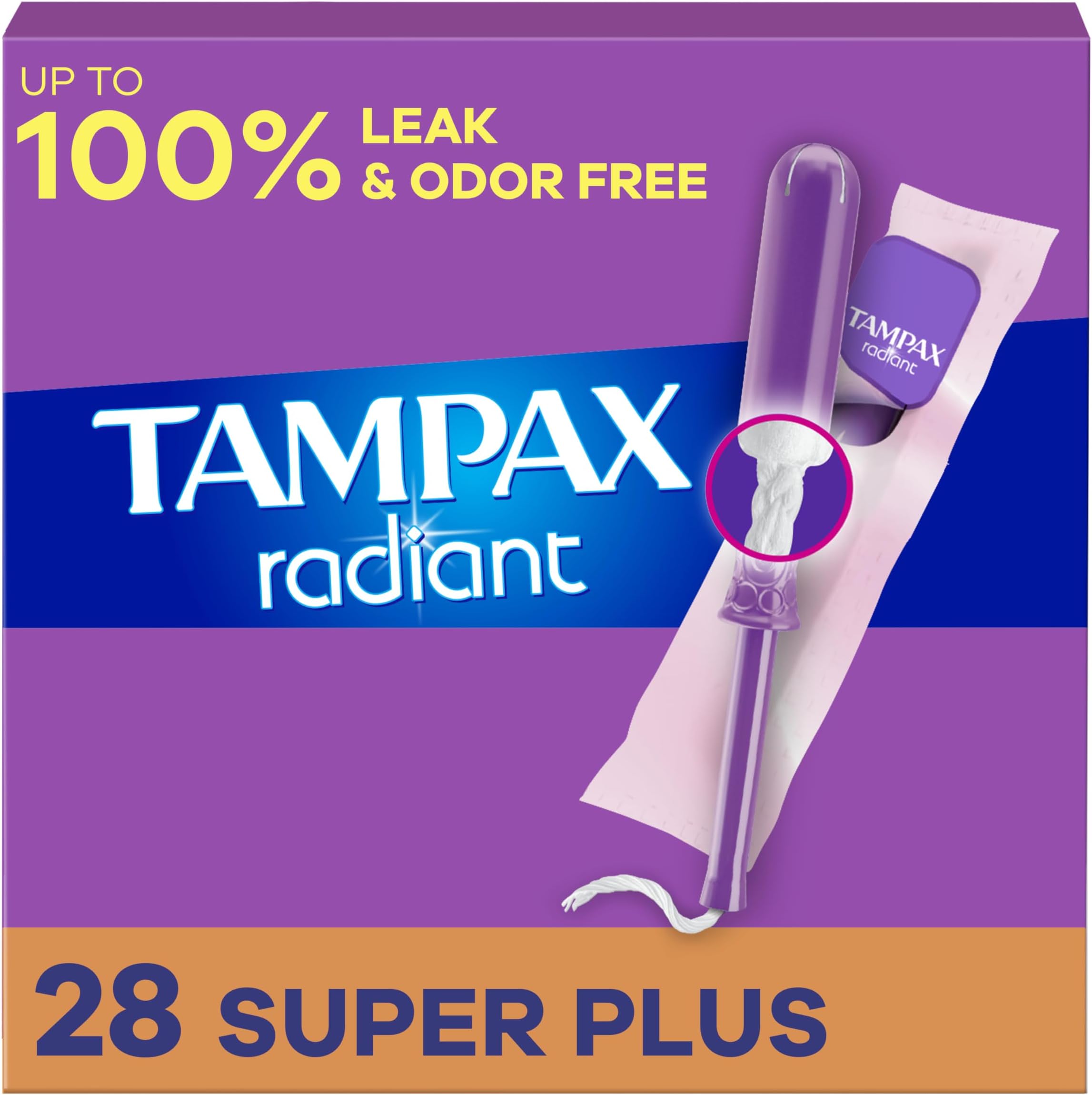 Tampax Radiant Plastic Unscented Tampons, Regular Absorbency, 32 Count