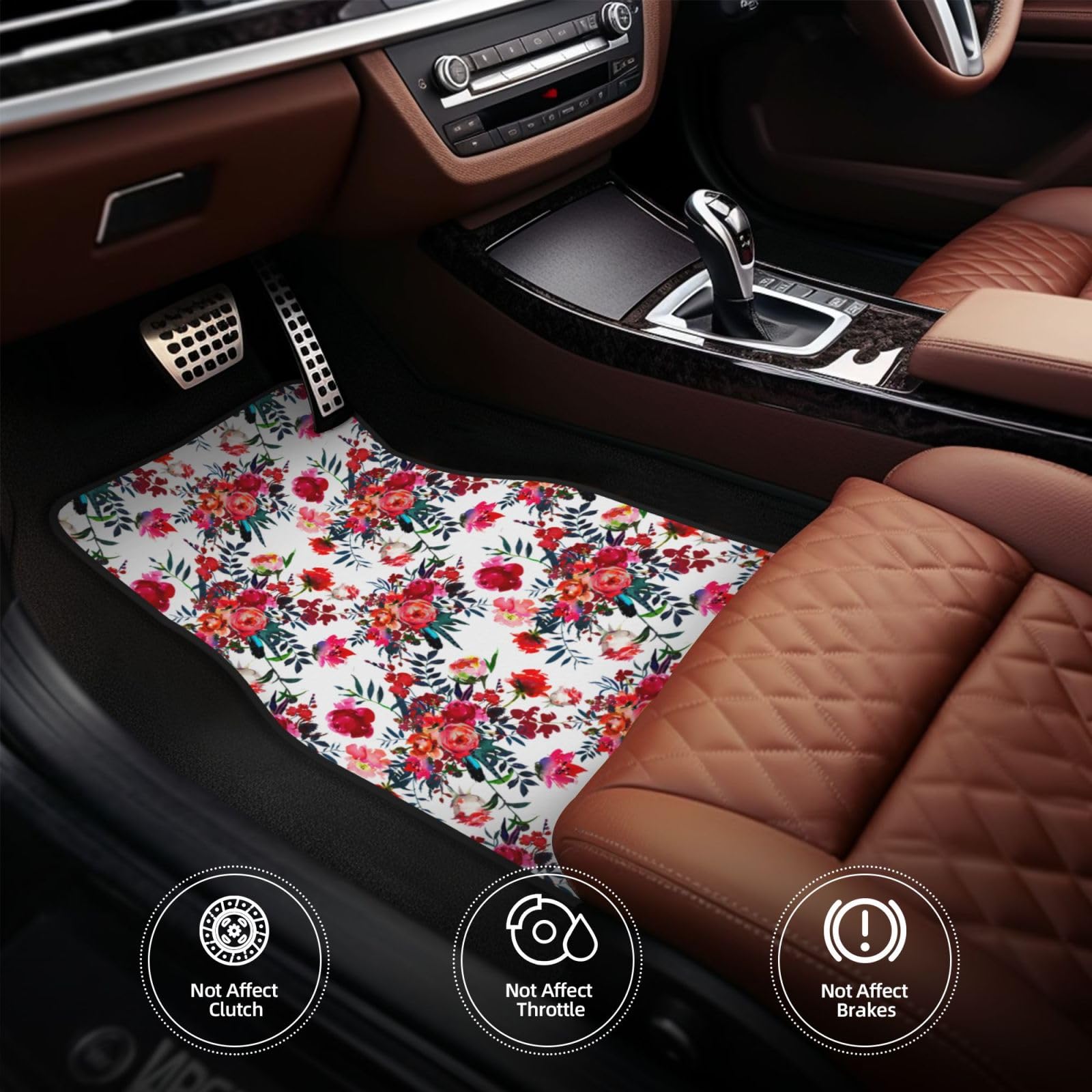 Blumensträuße in leuchtendem Rot und Marineblau, 4er-Set Auto-Fußmatten, Neopren-Fußmatten für Fahrzeuge, rutschfeste Auto-Fußmatten, Autozubehör