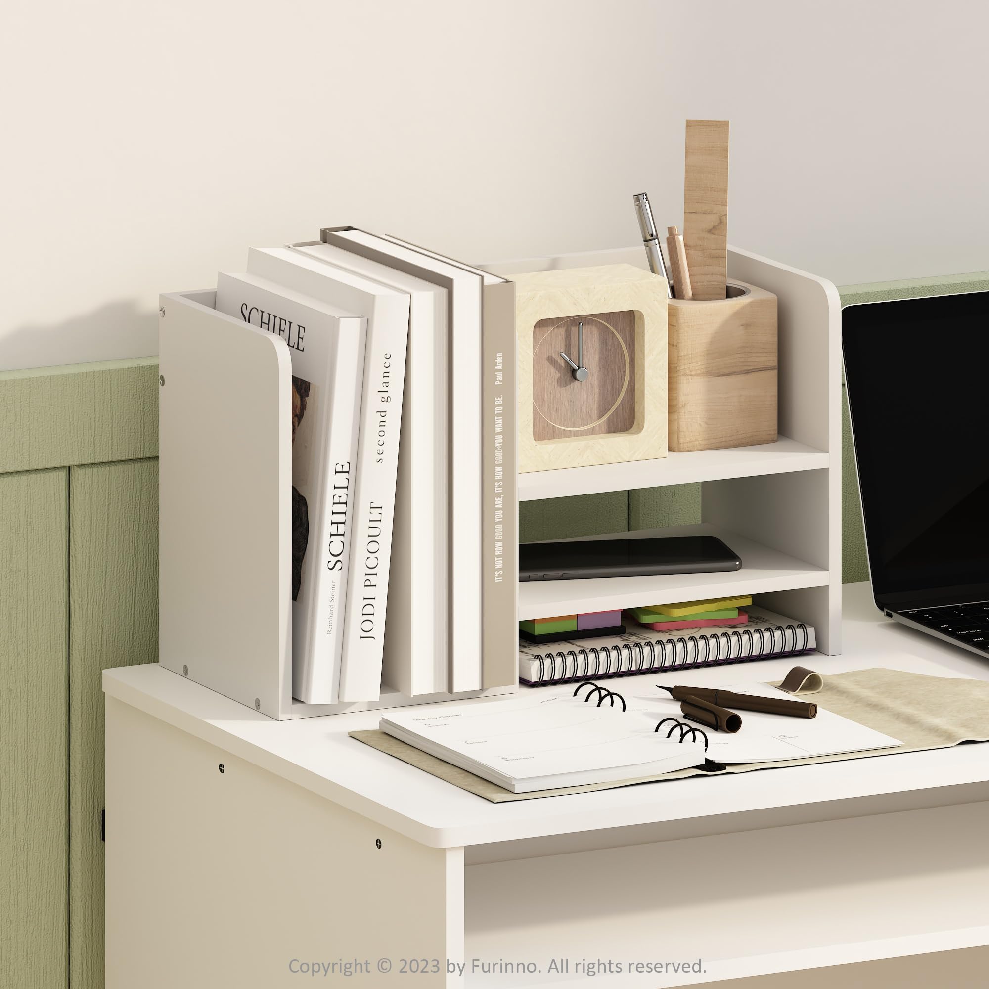 Furinno Hermite Aufbewahrungs-Organizer aus Holz für Schreibtisch-Bücher und Heim-Bürobedarf, Weiß