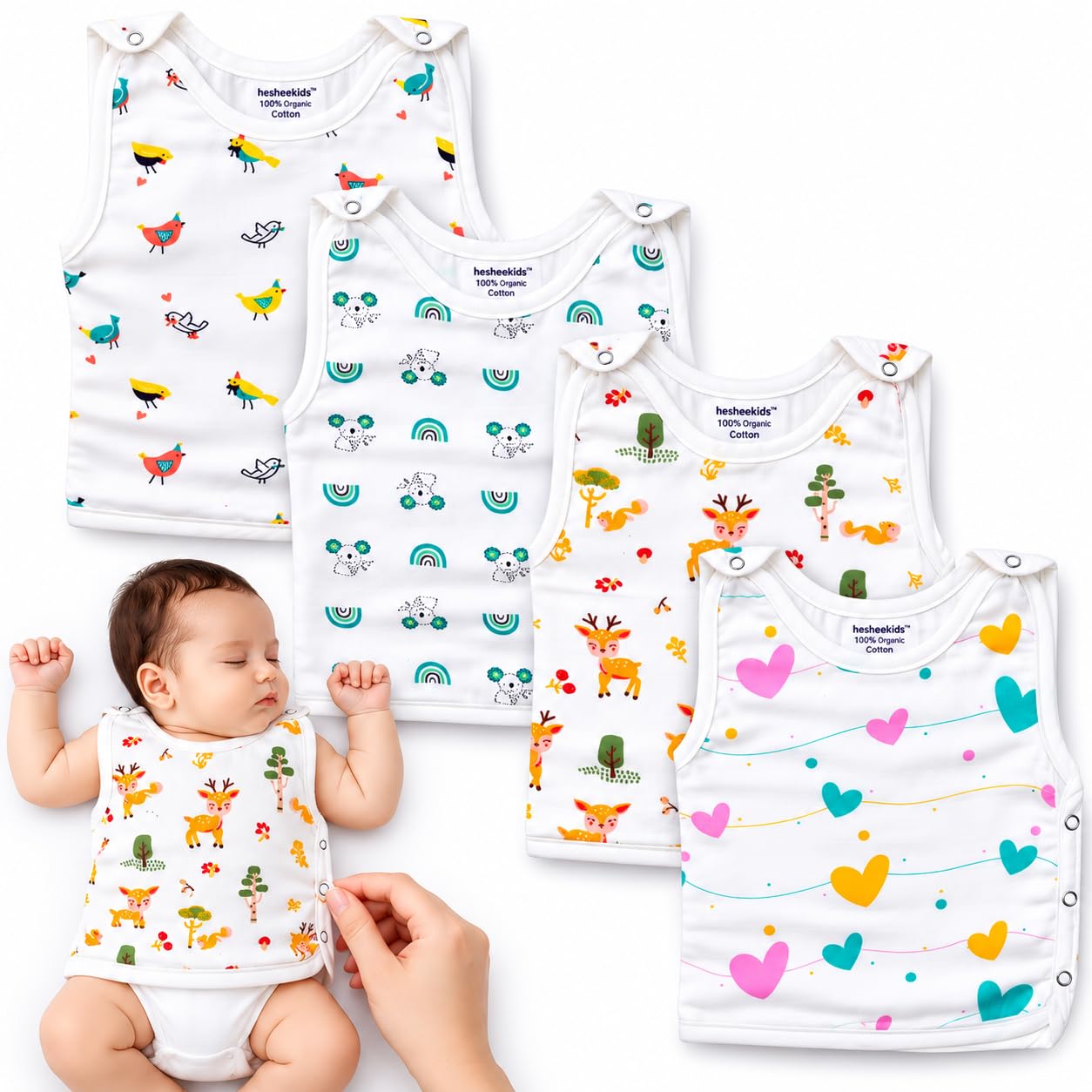 hesheeKids 100% Organic Cotton Jabla for Baby 0-3 Months | Soft, Breathable & Comfortable | Baby Book Jablas for Summer & Winter | Pack of 4 | Easy Dressing-picture-27
