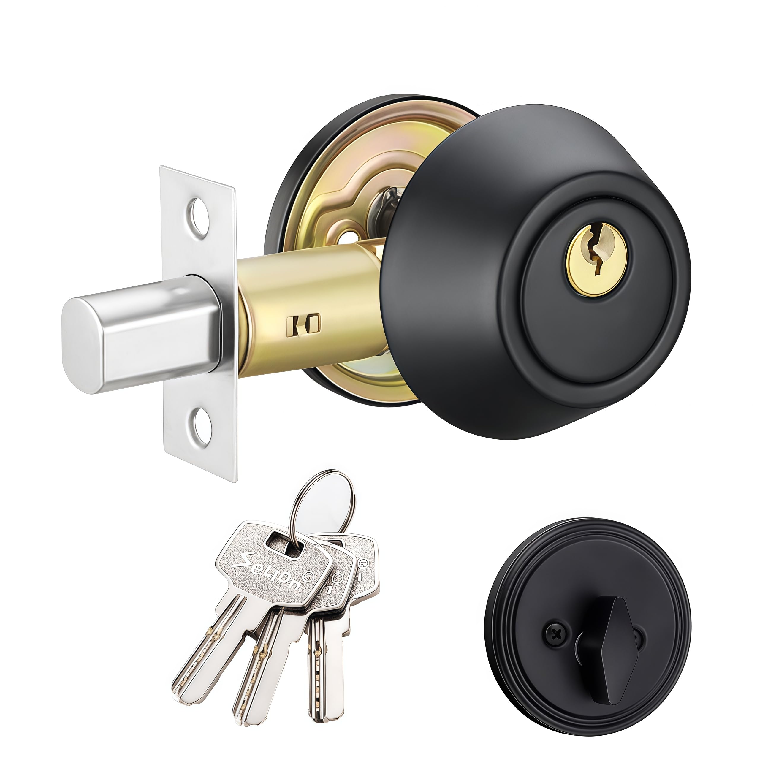 Eiqikayo Matte Black Single Cylinder Deadbolt for Front Door & Garage Door, Keyed One Side with Thumb Turn Inside, Heavy Duty Door Lock for Home