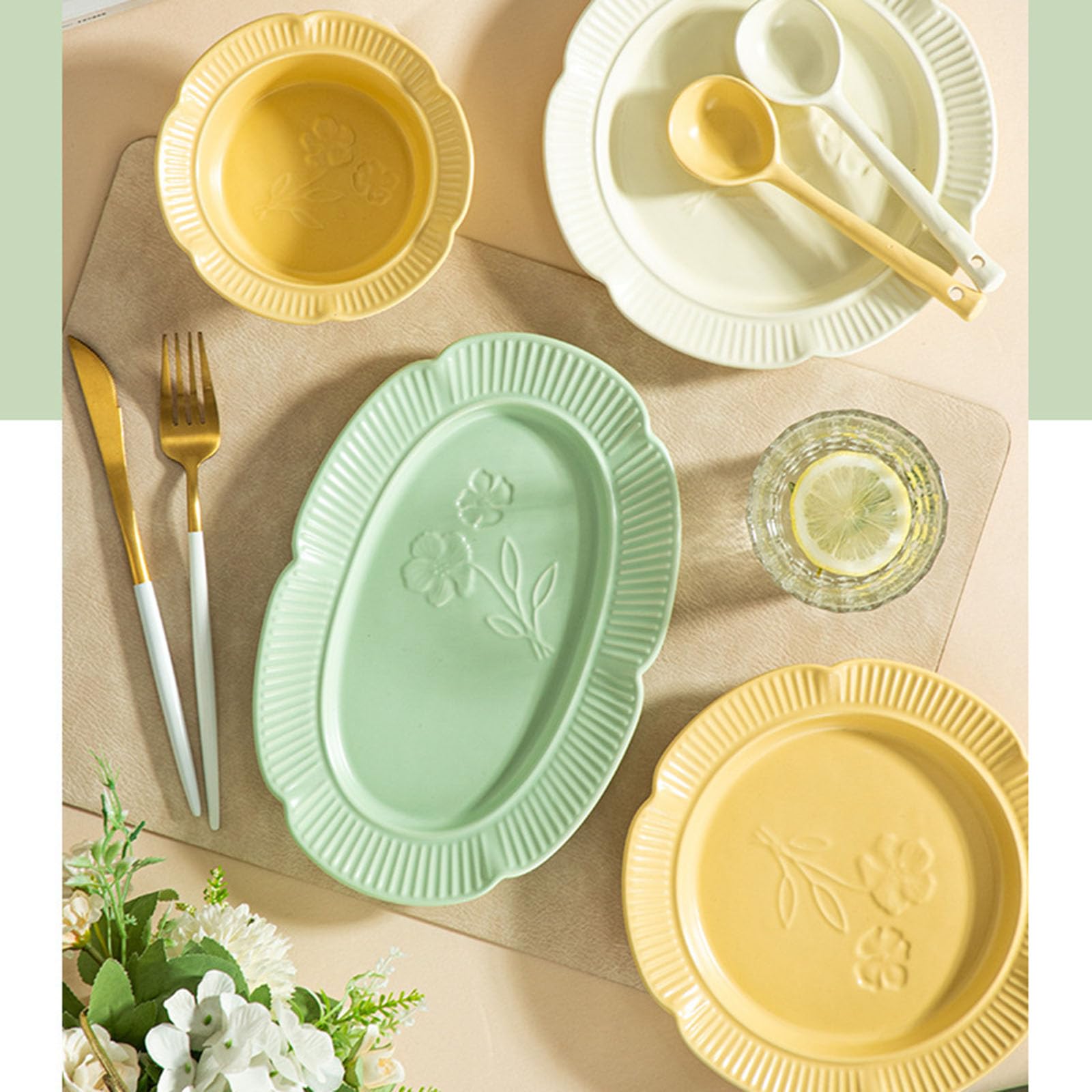 Nudelsuppenschüsseln, Ramenschalen, Müslischalen, Müslischalen Keramik, 800ml Schüssel-Set, Suppenschüsseln, Müslischale, Pudding-Dessertschale,Grün,(Yellow)