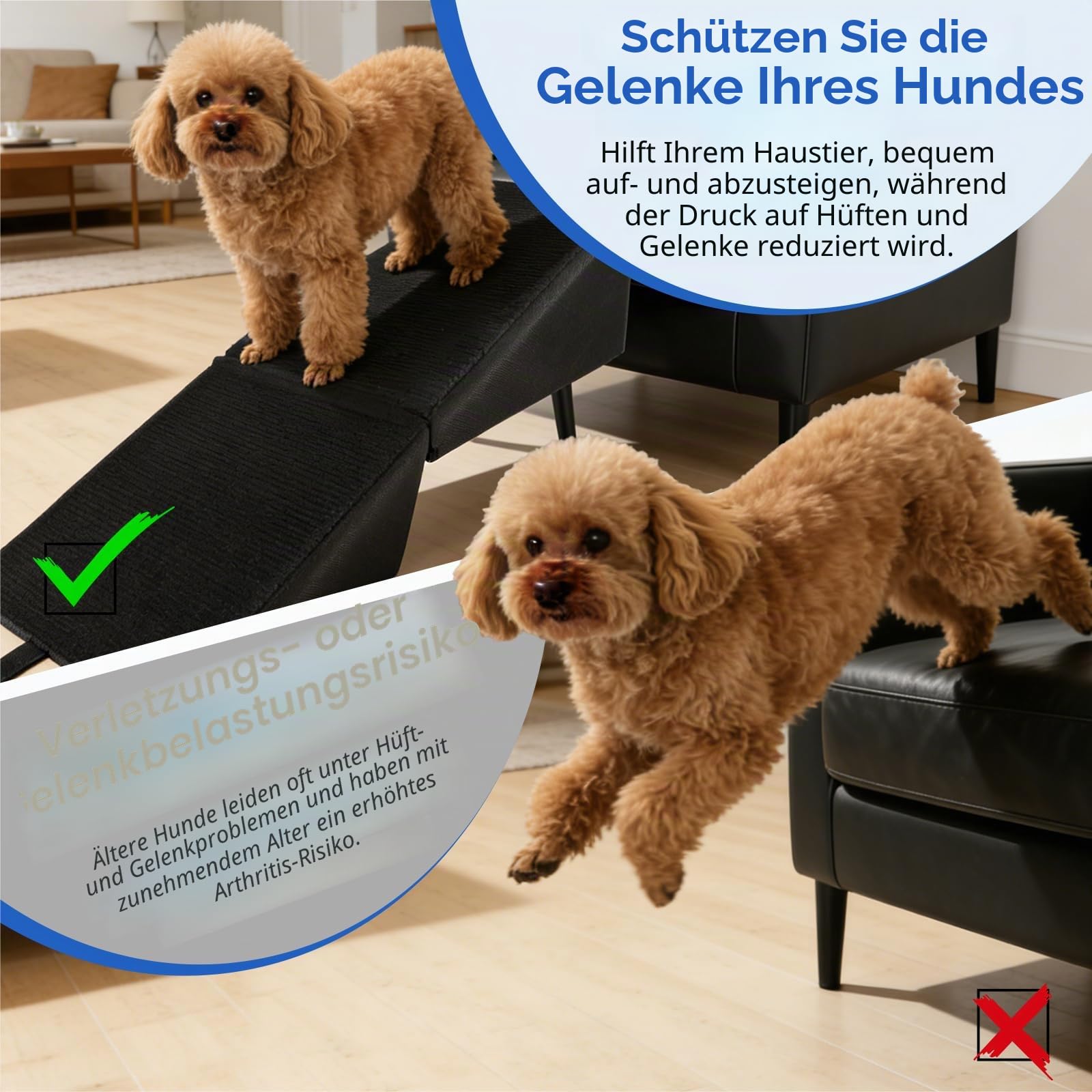 Hundetreppe Klappbar, rutschfeste Hunderampe & Weiche Haustiertreppe
