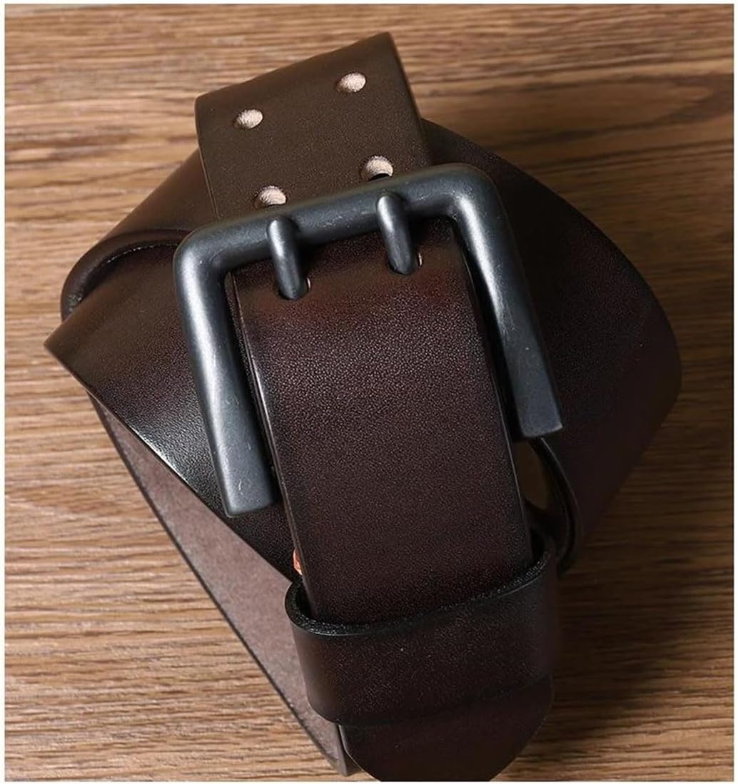 Men's vintage Genuine Leather Double Pin Buckle Waistband Business Belt Craft Accessories For Jeans