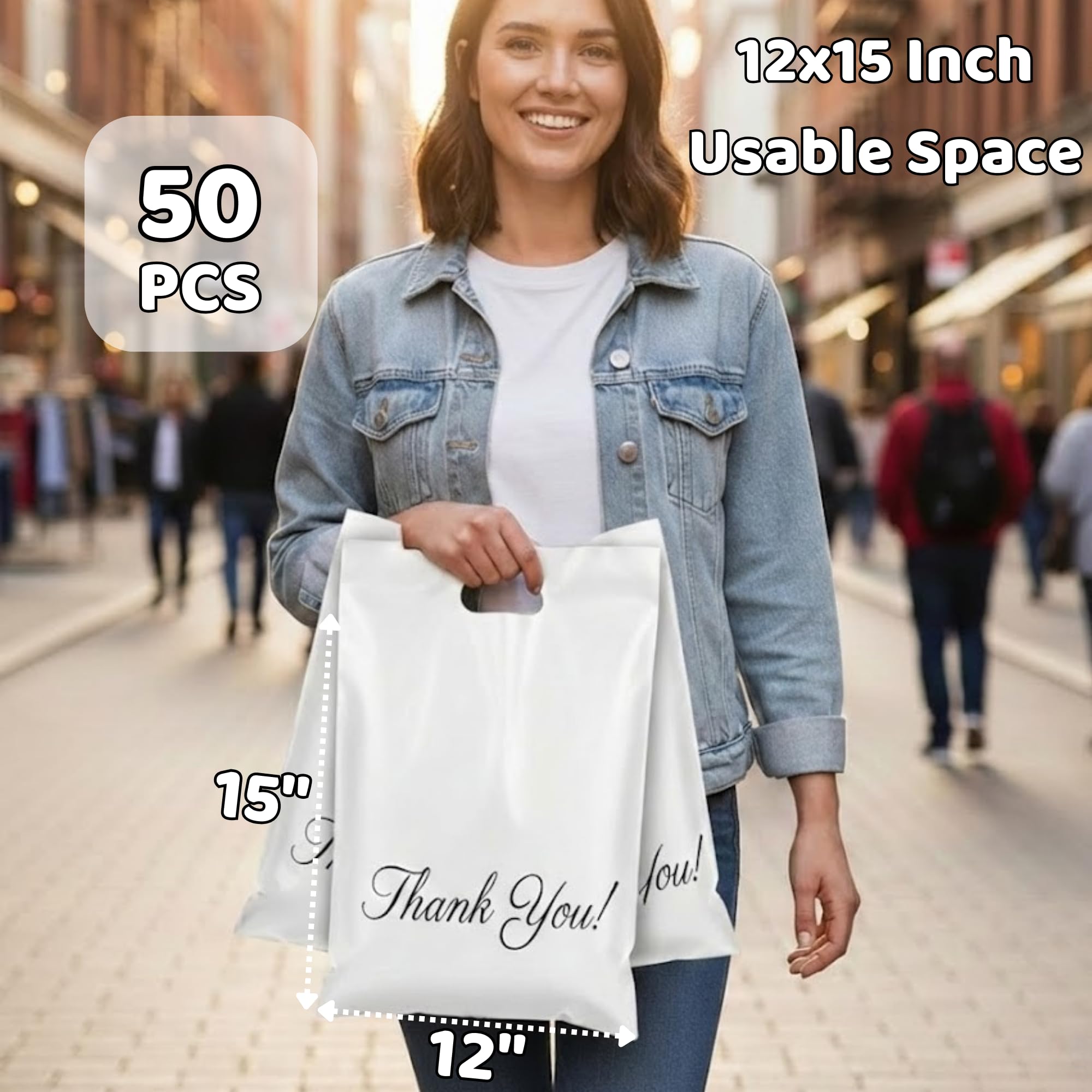 Poly Mailers 12x15 with Handle, 50 Pack Shipping Bags, Packaging Bags, Thank You Bags, Self Adhesive Small Business Supplies, Shipping Supplies