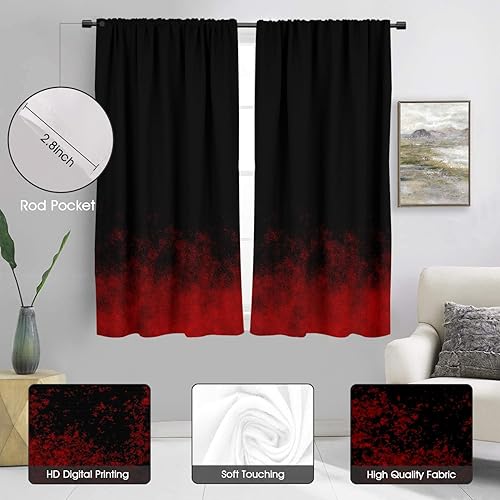 Miniatura 2 de Cortina de ventana de color rojo y negro para gamer, gamer, niños, abstracto, fuego, moderno, para hombre, adolescente, degradado, arte simple, 42