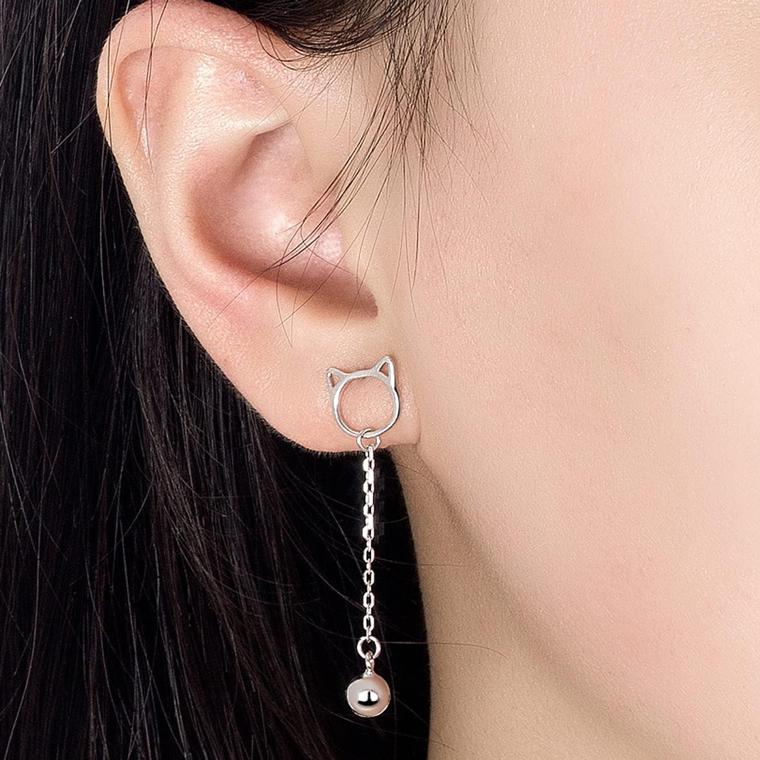 Fashion Cute 925 Sterling Silver Animal Cat Bell Moon Stud Earrings For Women Earrings 5 Styles Not Allergic Fine Jewelry Gift - Image 2