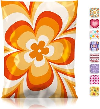 Metronic Poly Mailers 14.5x19 50pc Orange Flower,Waterproof Self Seal Shipping Bags Envelopes, Cute Floral Mailers Poly Bags Packaging Mailing Bags for Small Business Packing Shipping Clothes & Gifts