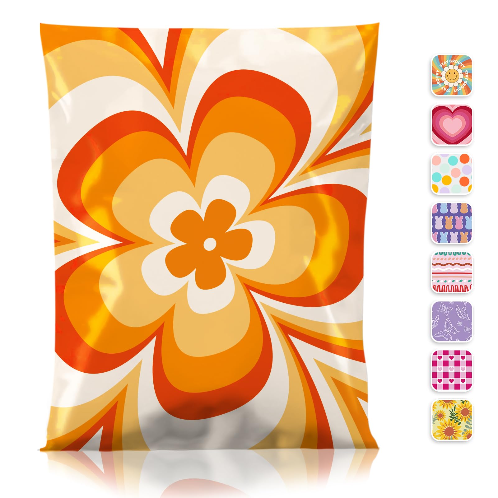 Metronic Poly Mailers 14.5x19 50pc Orange Flower,Waterproof Self Seal Shipping Bags Envelopes, Cute Floral Mailers Poly Bags Packaging Mailing Bags