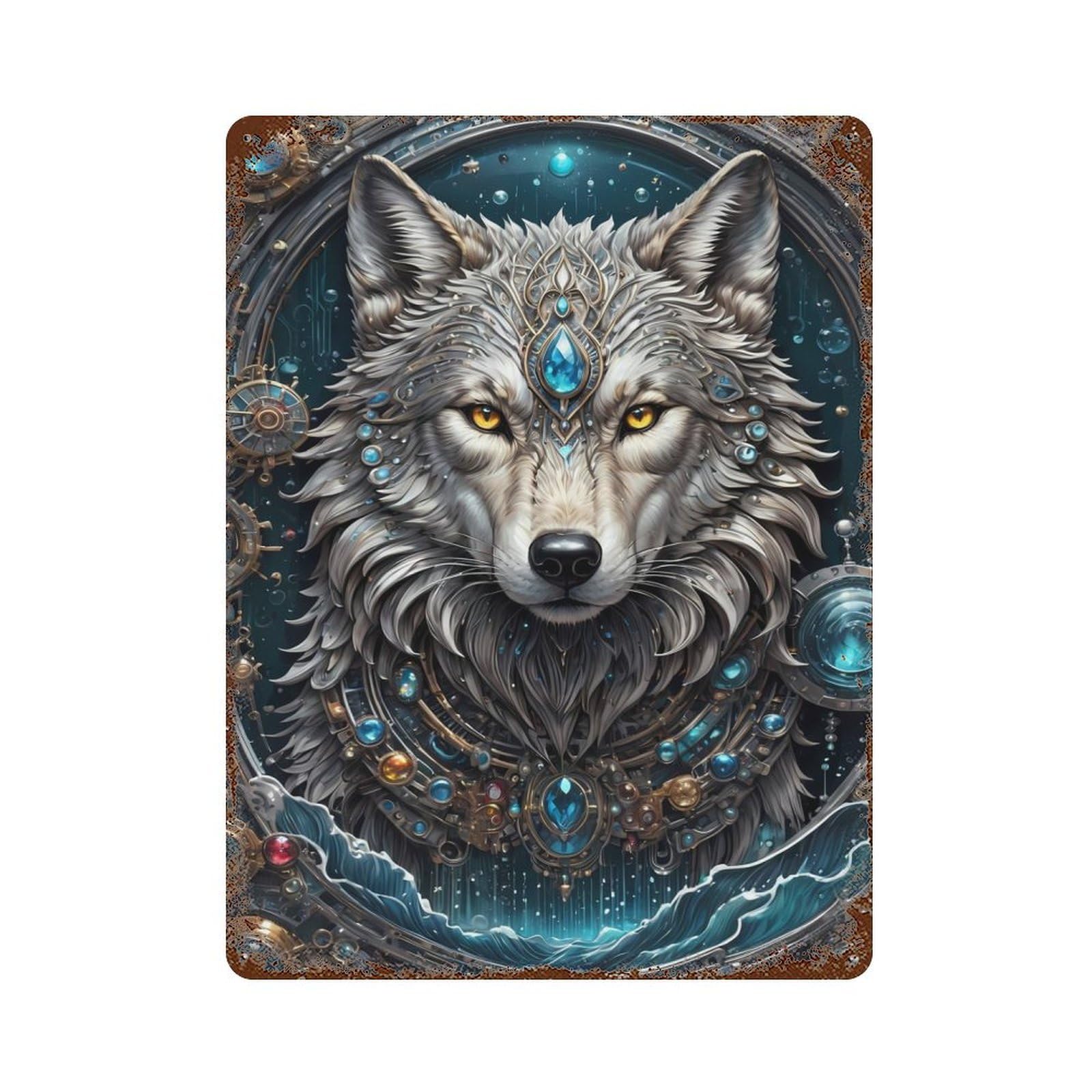 Galactic Shaman Wolf Vintage Metal Tin Sign 15.7"x11.8", Novelty Wall Decor for Garage, Pub Or Kitchen