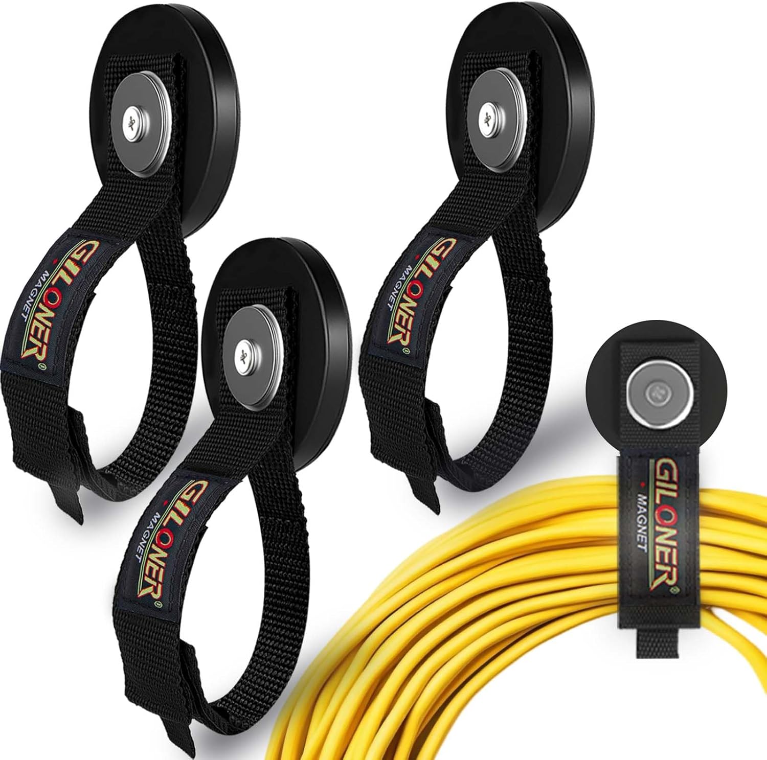 3pcs Heavy Duty Magnetic Hooks 20LB - No Drill Garage Storage Hooks with Adjustable Straps, Tool Organizer for Extension Cords/Ropes/Tools in Workshop, RV, Pickup Truck