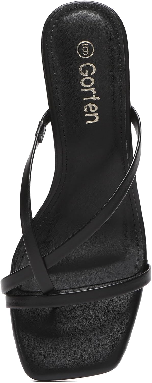 Women's Kitten Heel Sandals Square Toe Strapy Flip Flop Heels Thong Heeled Sandals ... - Image 8