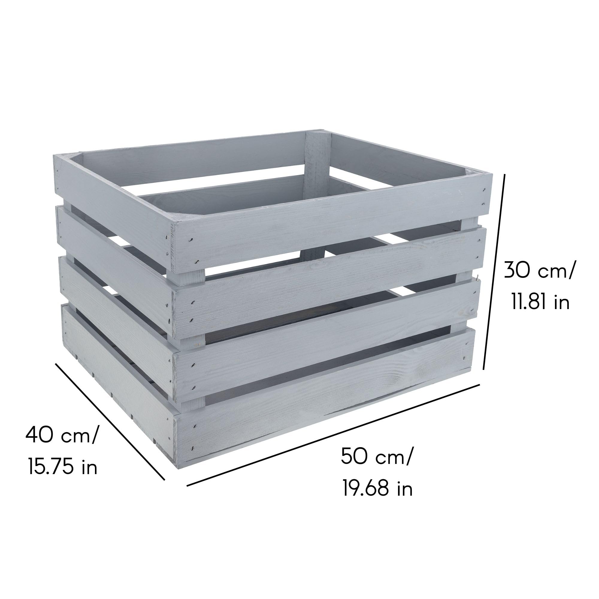Creative DECO 3 x Caja de Madera Natural Decorativa Gris | 50 x 40 x 30 cm | Cesta de Madera Ideal para Almacenaje Regalo Decoración Bricolaje Manualidades | Documentos Juguetes Herramientas