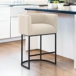 LUE BONA 27" H Tabourets de comptoir de hauteur 2, Tabourets de comptoir à barres modernes avec dossier et bras, cadres en métal noir, bar-outils Accent rembourrés tissu de lin pour l'île de la cuisine, couleur de linge