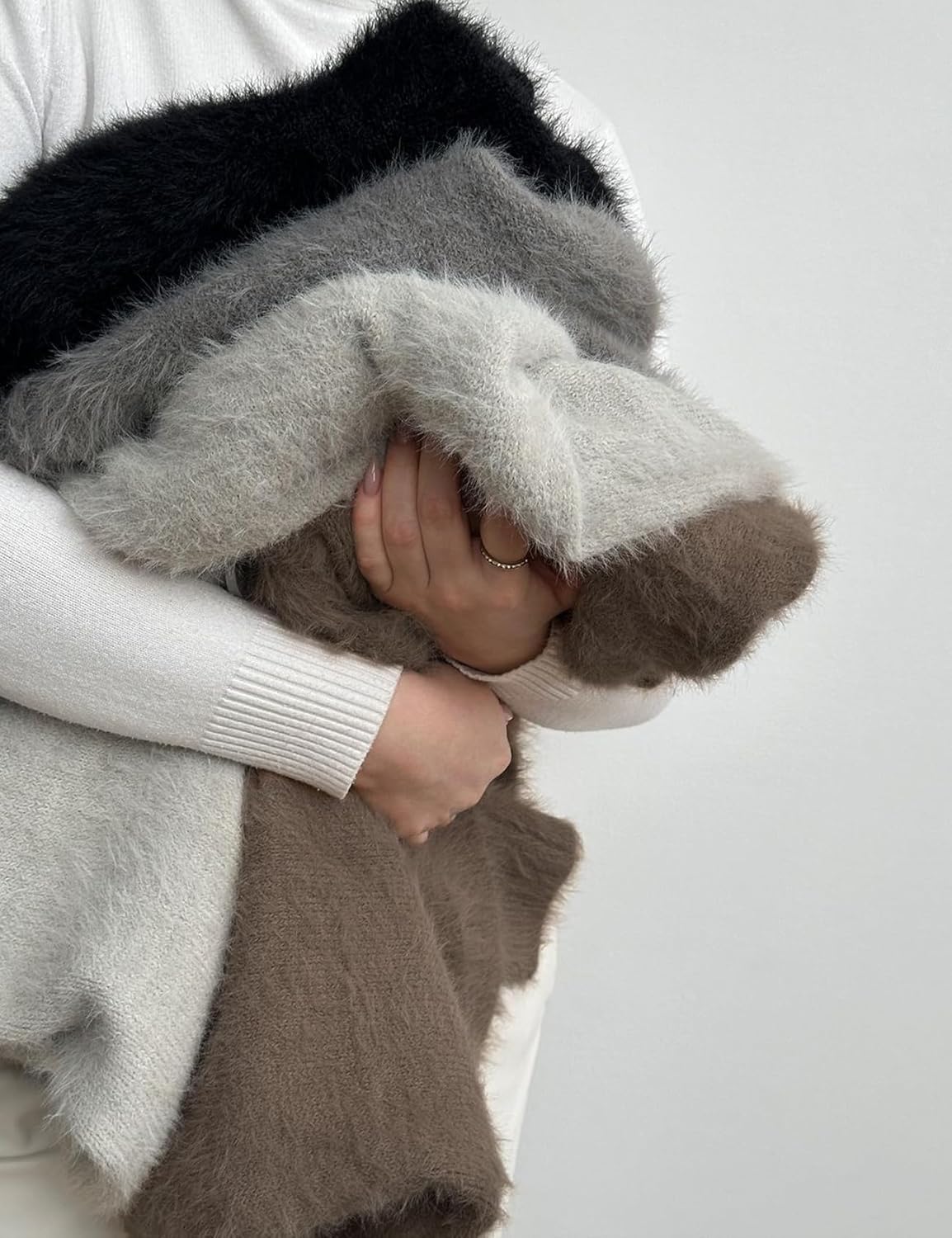 COZYPOIN Womens Fuzzy Cardigan Sweater V Neck Long Sleeve Button Down Soft Furry Top Slouchy Drop Shoulder Knit Coat - Image 5