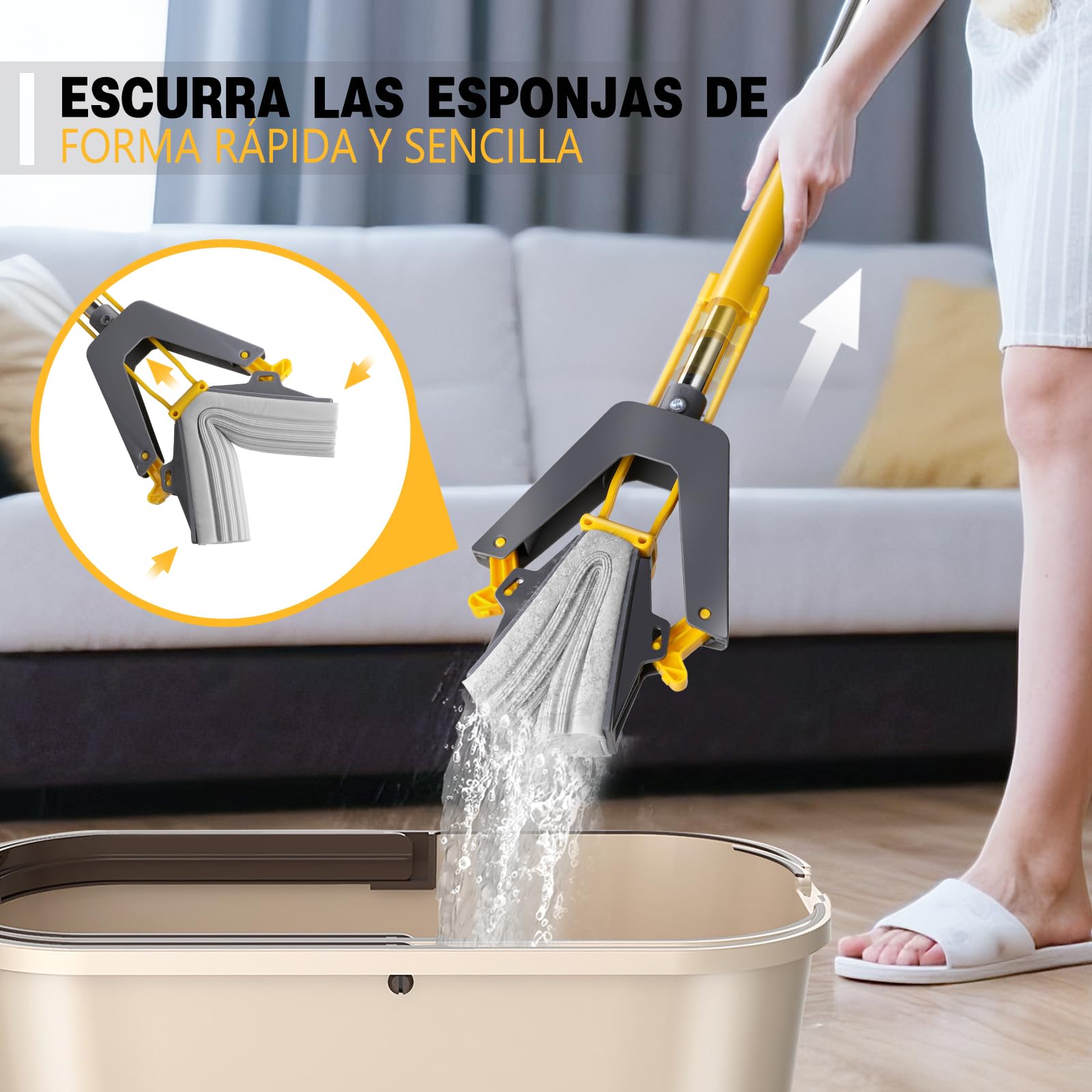 Masthome Fregona de Esponja con Mango de 130 cm, Fregona Absorbente con 3 Cabezas de Esponja, Esponja para Limpieza del Suelo, Mopa Fregona para Baldosas, Laminado, Limpieza de Suelos de Madera Dura — view 4