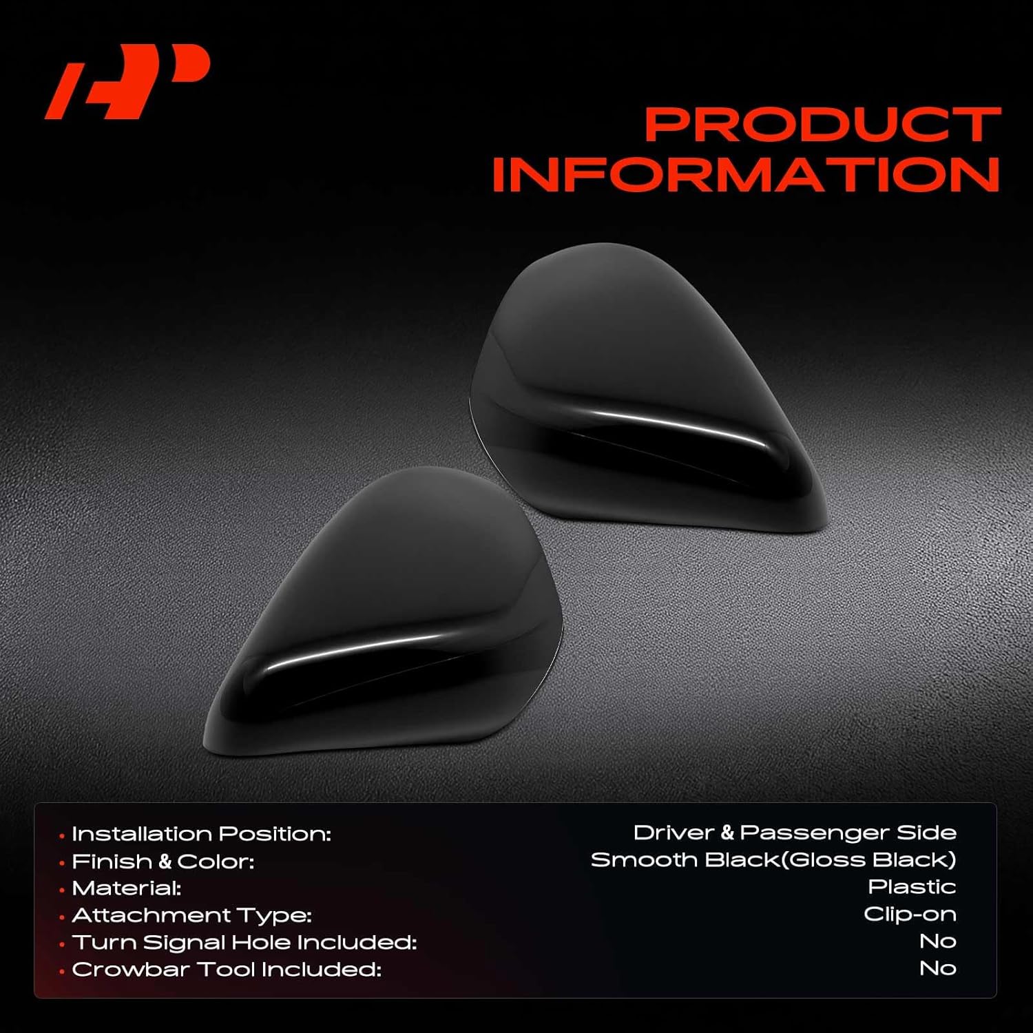 A-Premium 2 PCS Driver and Passenger Side Rearview Mirror Covers Caps - Compatible with Kia Forte Forte5 2014 2015 2016 2017 2018 - Smooth Black, Without Turn Signal Hole