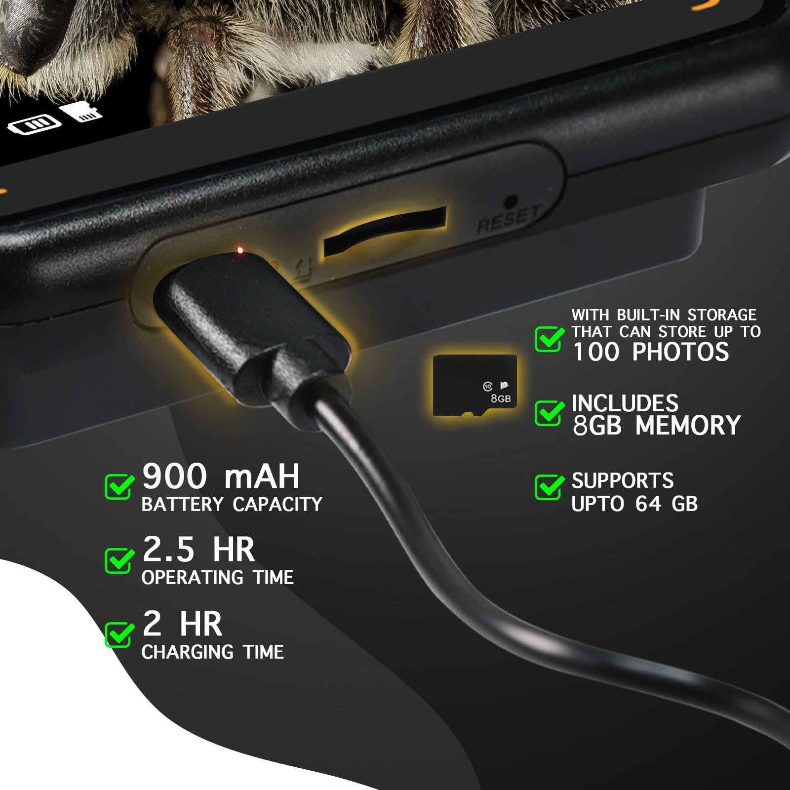 Digitales Mikroskop mit 7,6 cm (3 Zoll) IPS-Bildschirm, Autofokus, 8 LED-Leuchten, TF-Kartenschlitz, tragbare Handlupe für Münzen, Leiterplatten, Schmuckinspektion, Bildungsprojekte, kompatibel mit