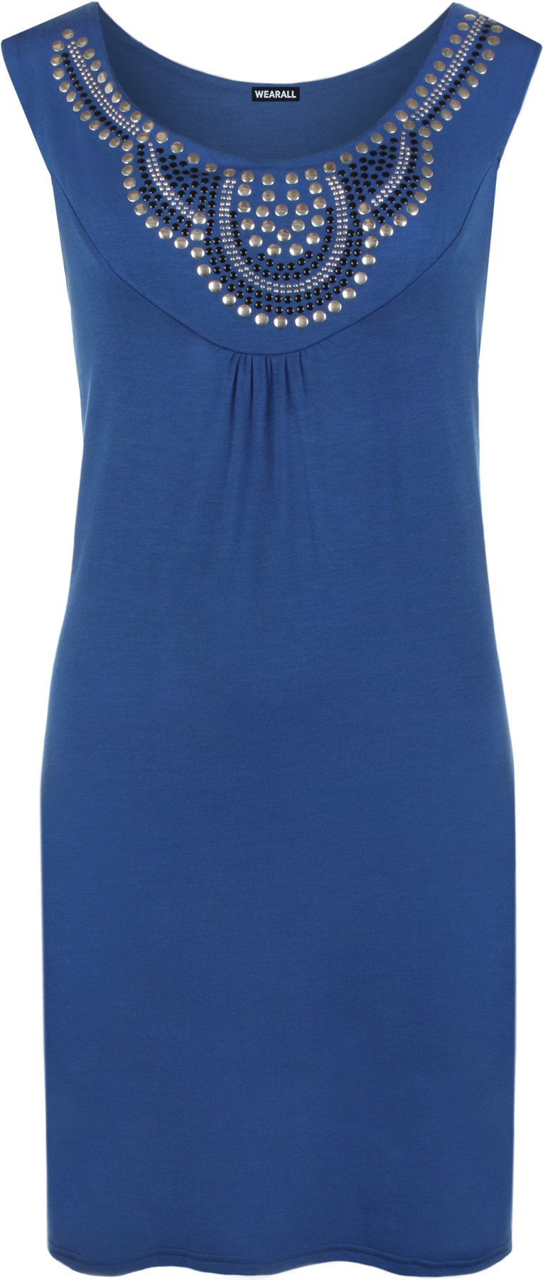 Wearall Women's Blue Sleeveless Long Stud Top Plus Size Stretch Scoop Neck 18