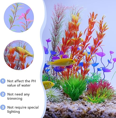 Miniatura 3 de Fishdance Plantas de acuario, decoración de peceras artificiales, juego de plantas de plástico, 16 piezas