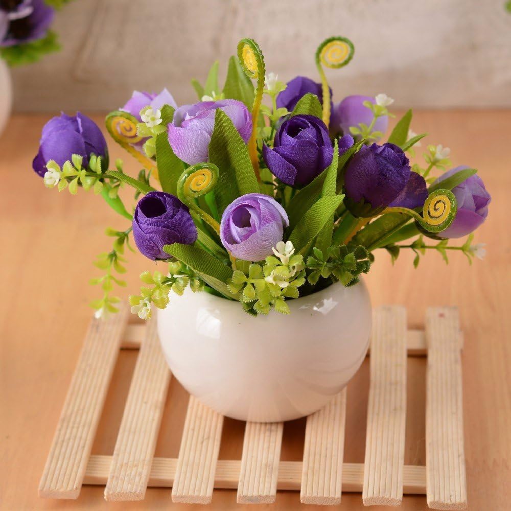 Home Decor Artificial Flower Diy Ceramic Vase Rose Purple Plant Balconies Bedroom