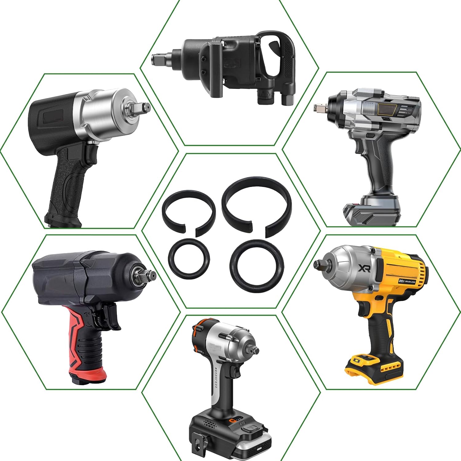 (10+10 Sets) Impact Wrench Retainer Rings kit with O-Rings and Anvil Tool – 3/8" and 1/2" Heavy Duty Carbon Steel Retaining Clips Compatible with Milwaukee Electric/Pneumatic Impact Wrenches