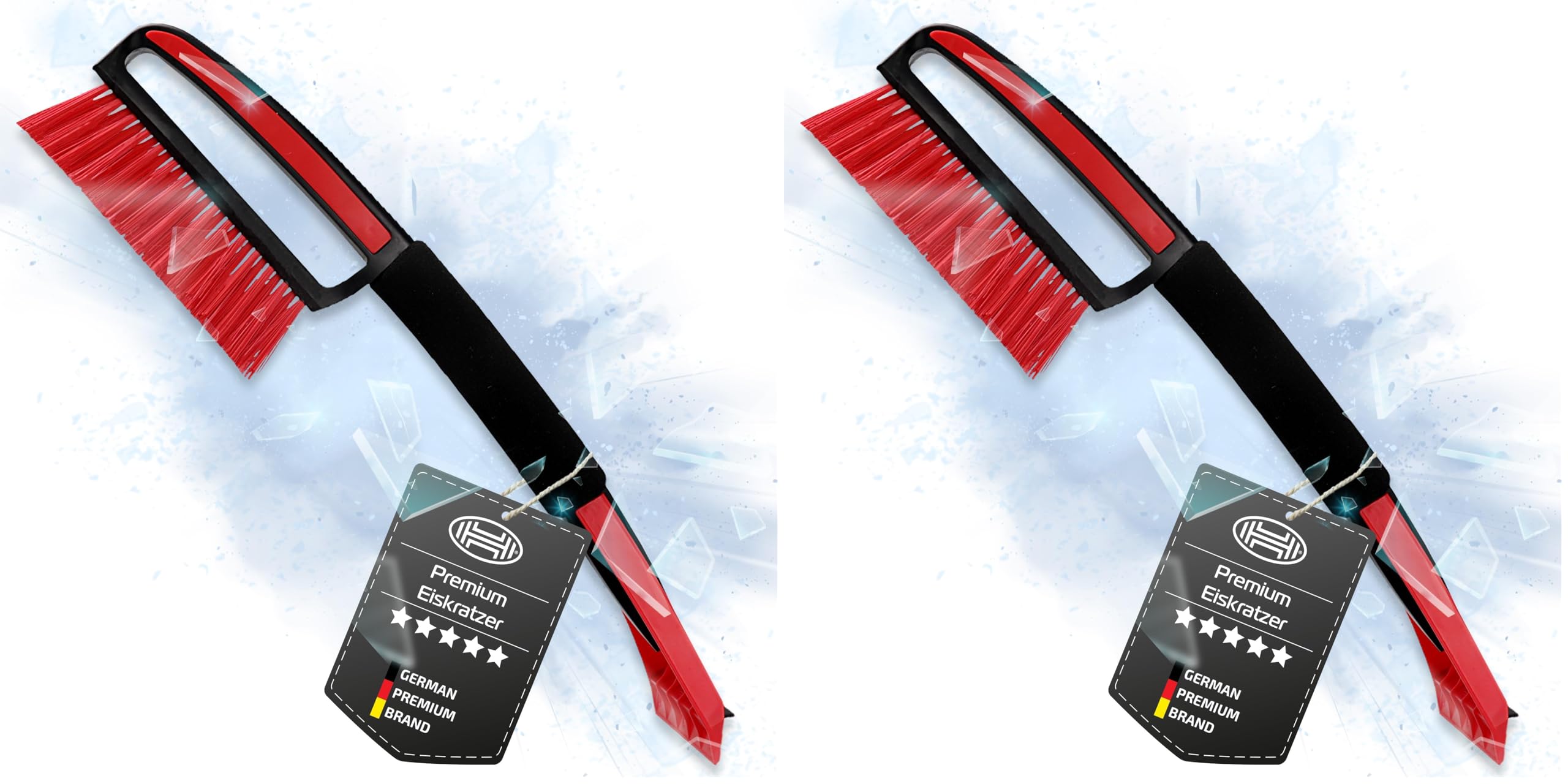 HEYNER® Eiskratzer Schneebesen Eisschaber Scheibenkratzer Auto mit 44 x 9,5 cm Klinge und Besen 1cm breit mit gesplissten Borsten und ergonomischen Softgriff (Packung mit 2)