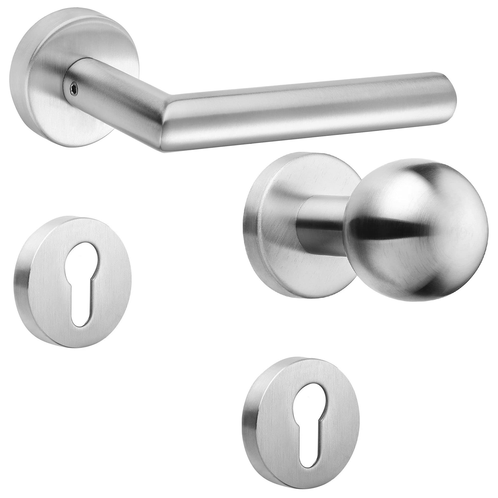 Pomello a sfera New Orleans, acciaio INOX V2A opaco, per porte d'ingresso con 72 mm di distanza